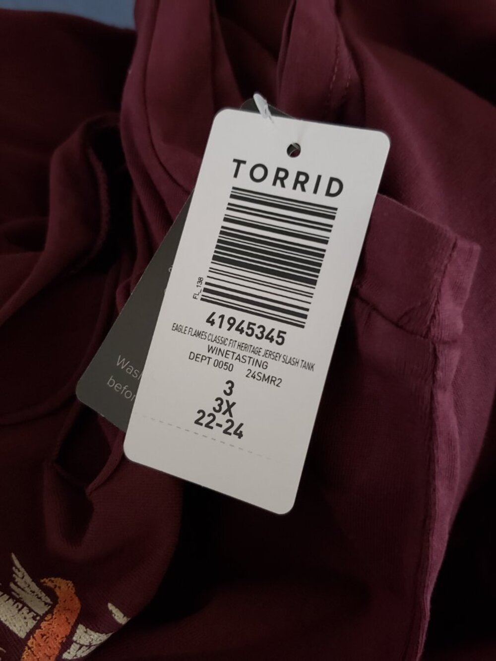 Torrid Burgundy Wine Eagle Flames Super Cool Tank 3X #368 - Picture 7 of 10